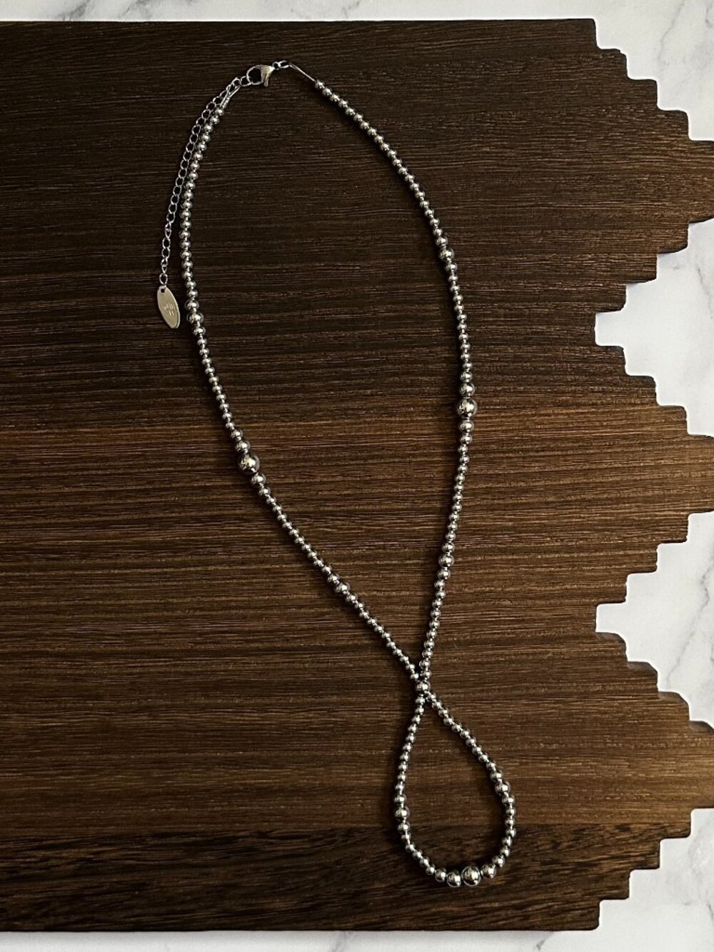 Handmade Dual Graduated Stainless Steel Western Pearl Loop Necklace 18 inch